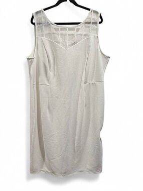 Sleeveless Cream Midi Dress with Sheer Square-Yoke